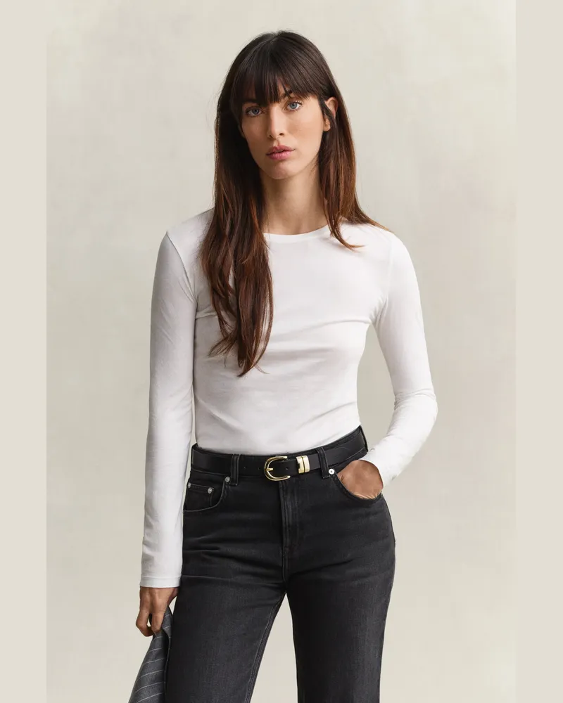 Gant Damen Leichtes Langarmshirt aus Baumwolle Weiß Weiß