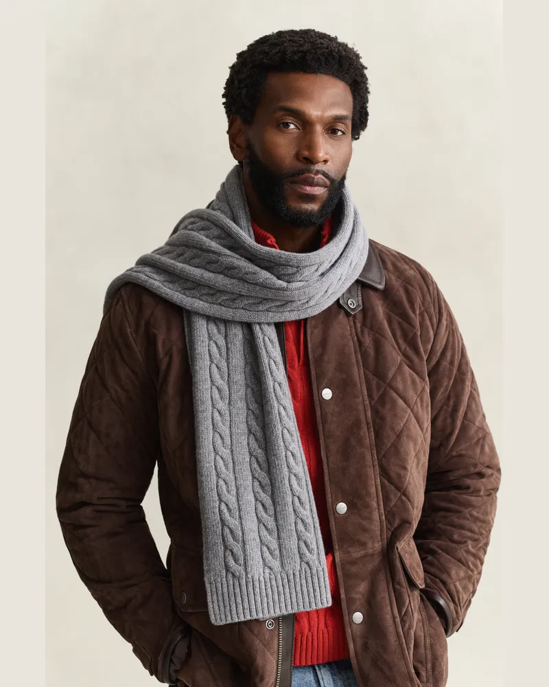 Gant Herren Zopfstrick-Schal aus Lambswool DARK Grau MELANGE Dark
