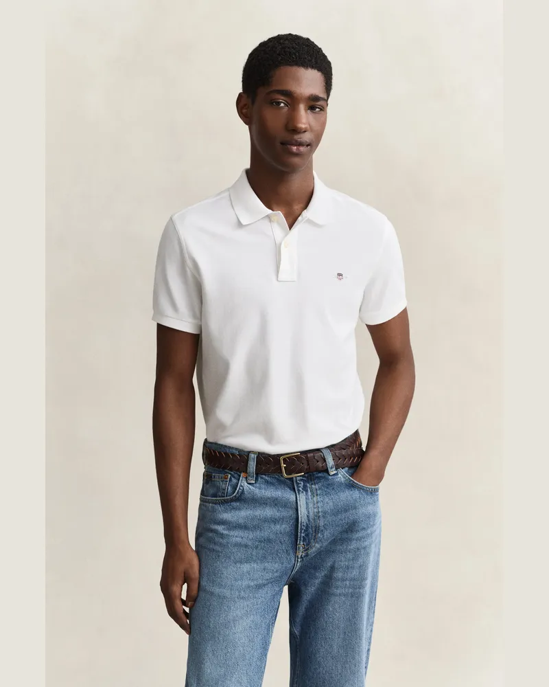Gant Herren Classic Slim Fit Poloshirt Weiß Weiß