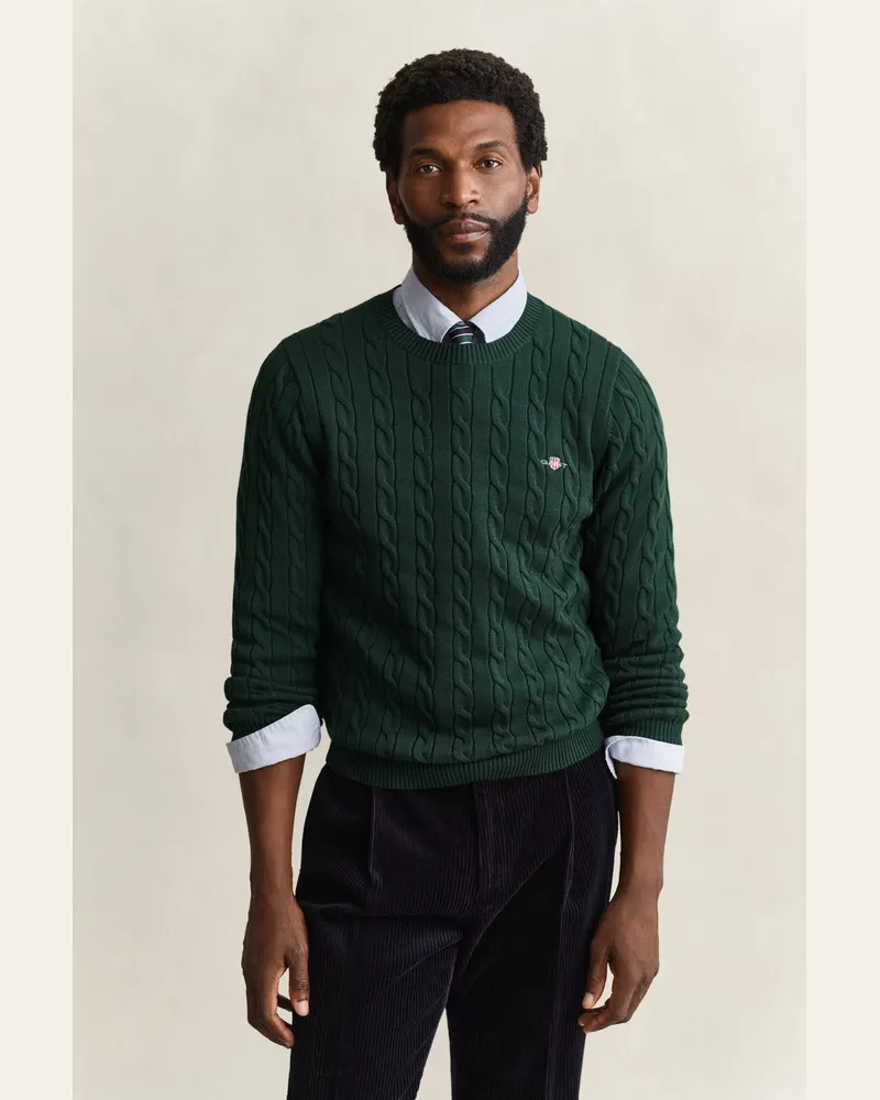 Gant Herren Classic Zopfstrickpullover TARTAN Grün Tartan