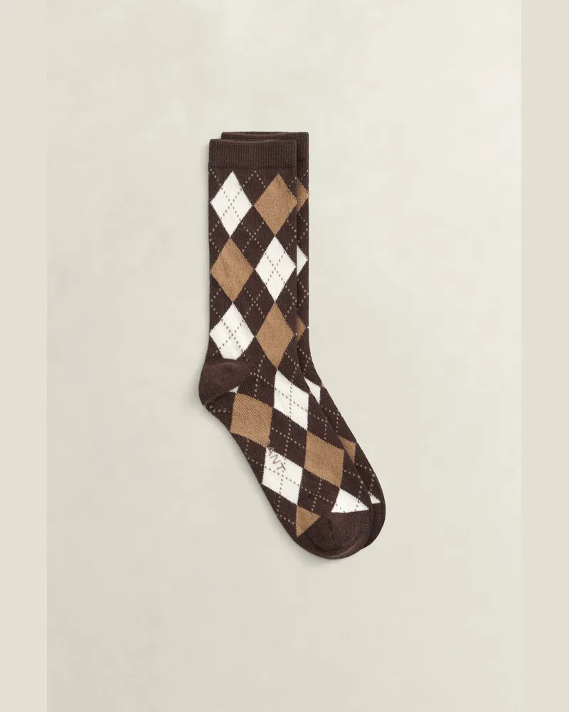 Gant Damen Argyle Socken mit Karomuster DEEP Braun Deep