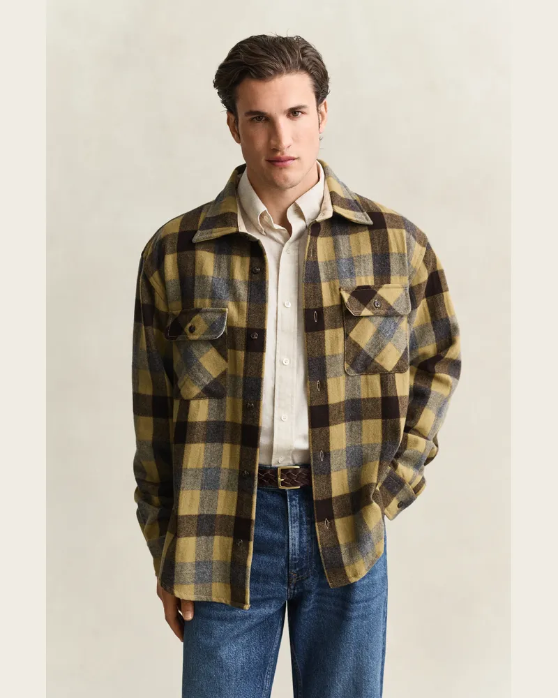 Gant Herren Kariertes Wollhemd WARM KHAKI Warm