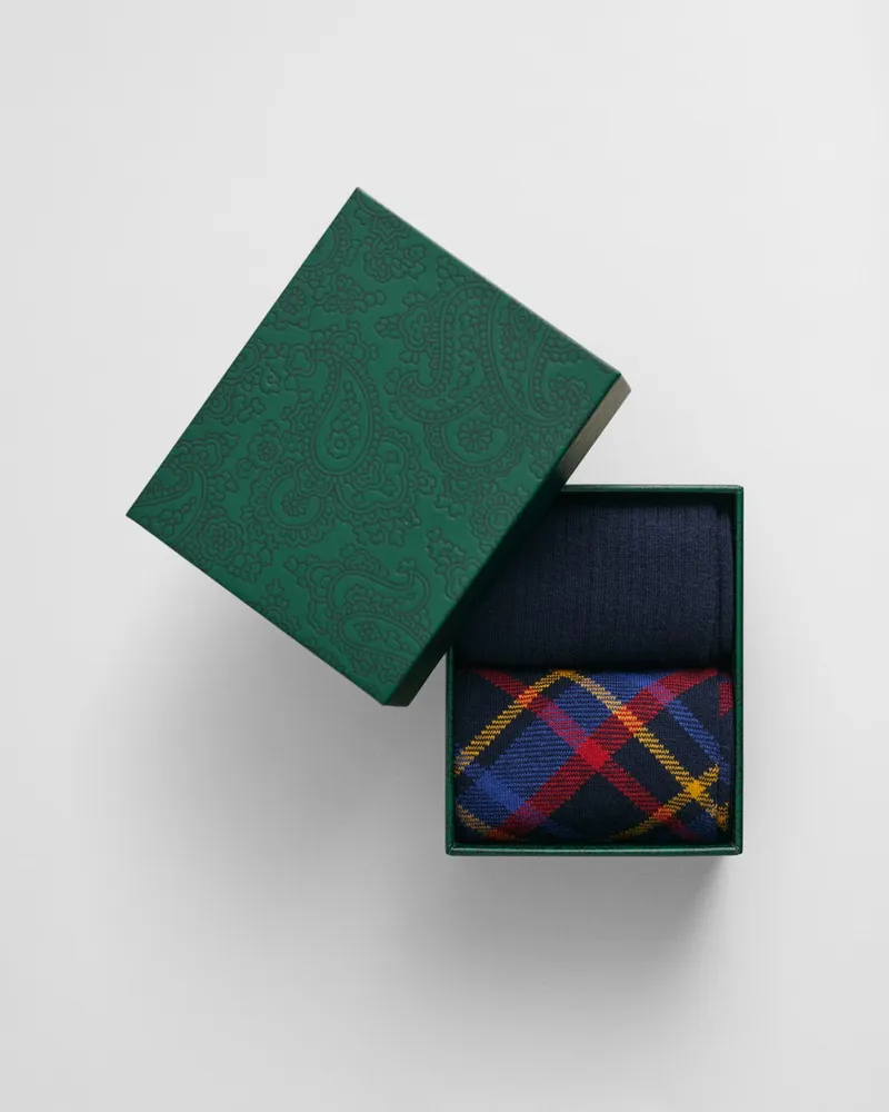 Gant Herren 2er-Pack Socken in Geschenkbox Kariert & Gerippt 