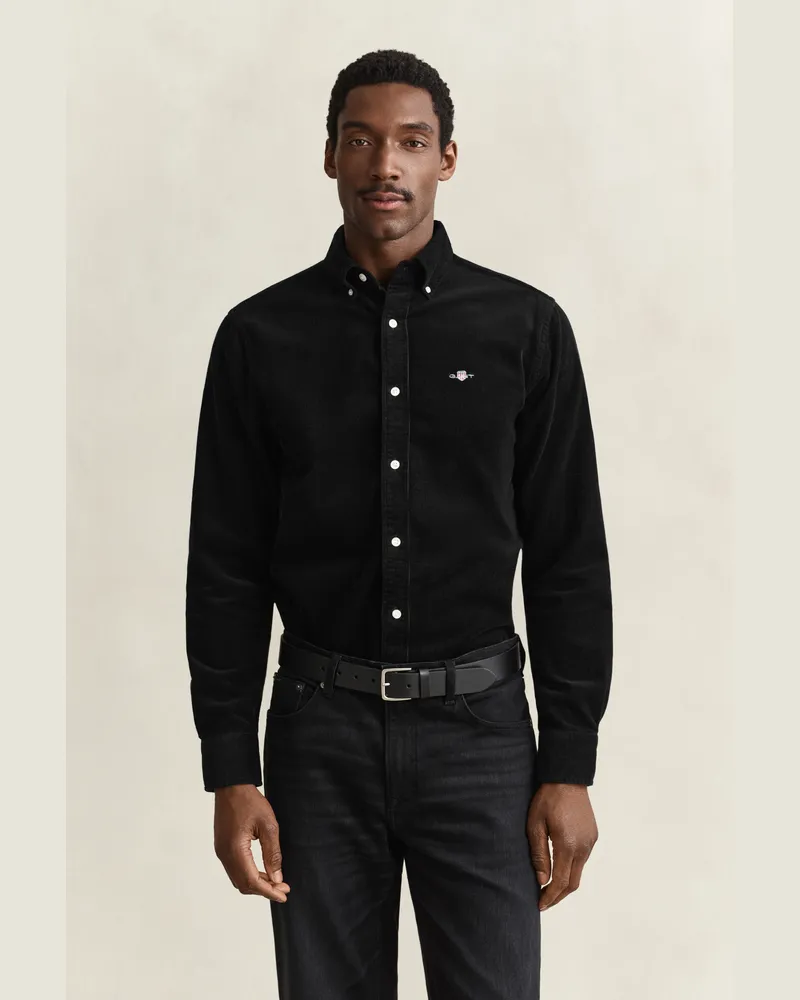 Gant Herren Cordhemd Schwarz Schwarz