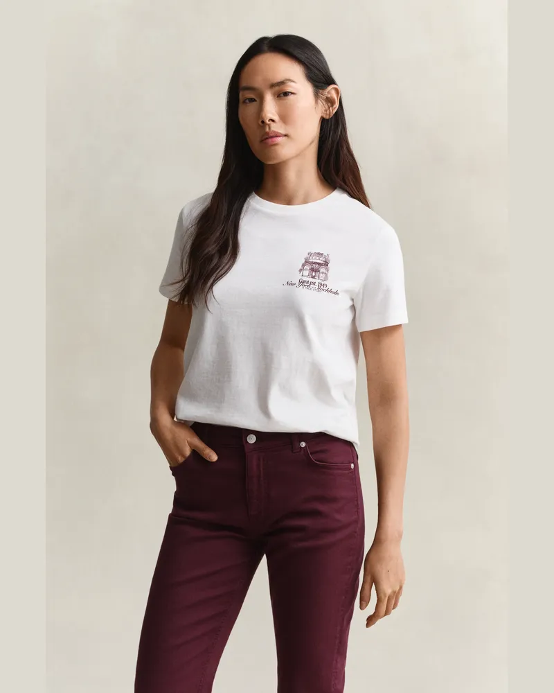 Gant Damen Graphic T-Shirt Weiß Weiß