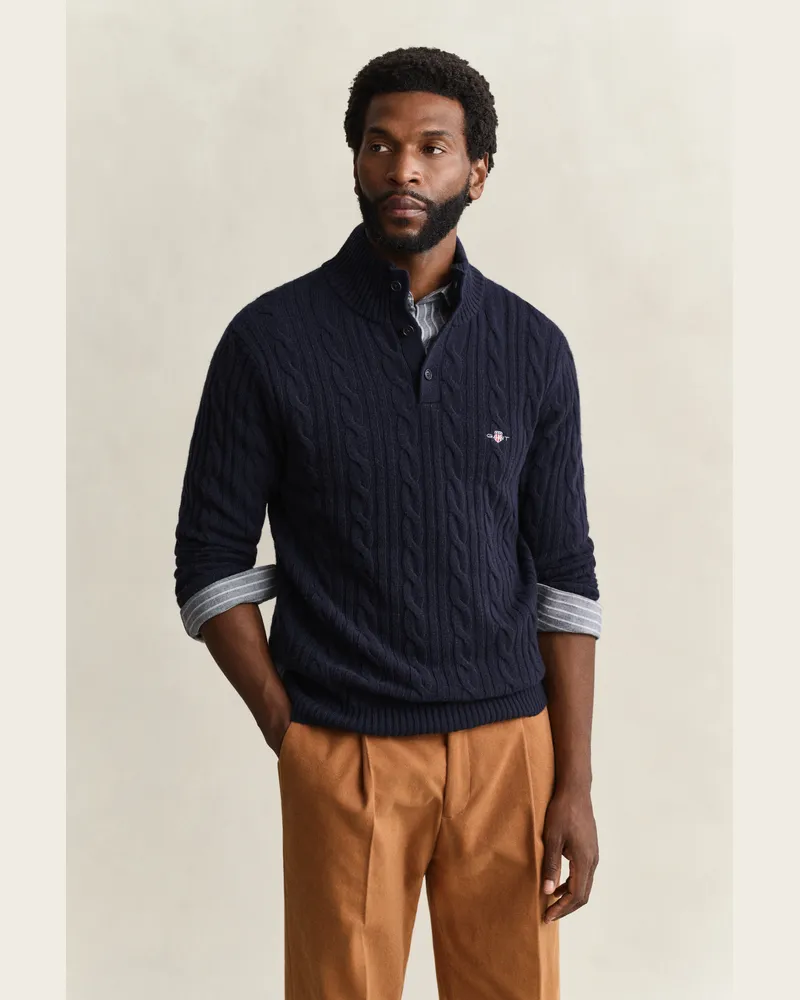 Gant Herren Zopfstrick-Troyer aus Lambswool mit Knöpfen EVENING Blau Evening