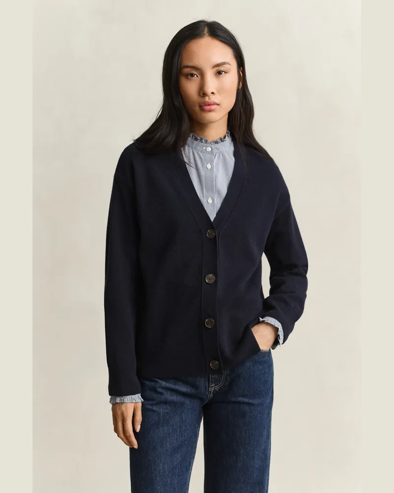 Gant Damen Superfine Lambswool Strickjacke EVENING Blau Evening