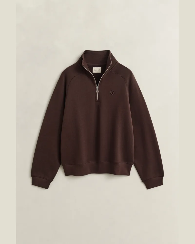 Gant Damen Besticktes Sweatshirt mit Reißverschlusskragen DEEP Braun Deep