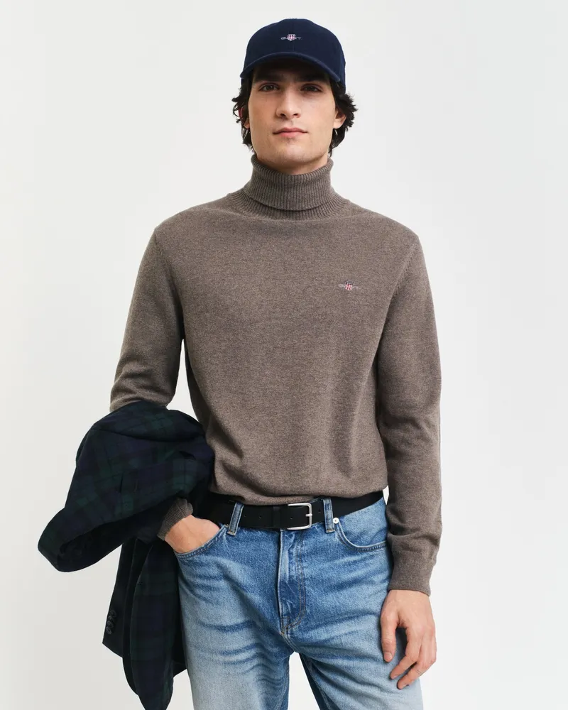 Gant Herren Rollkragenpullover aus Wolle und Baumwolle 