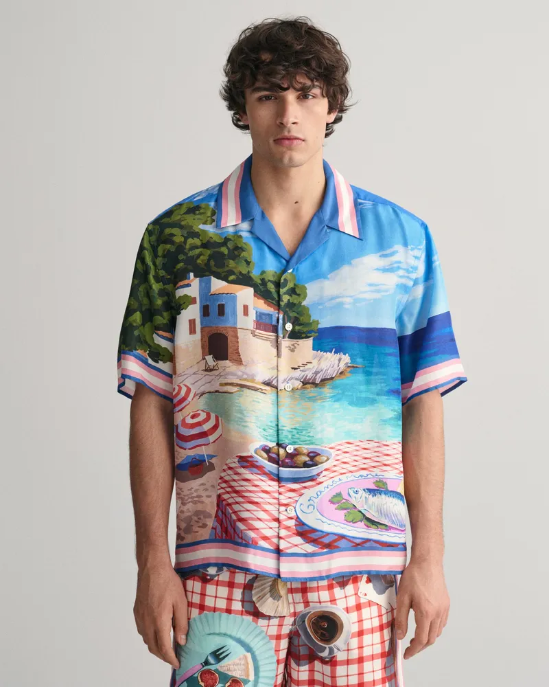 Gant Herren Relaxed Fit Scenery Print Seidenhemd 