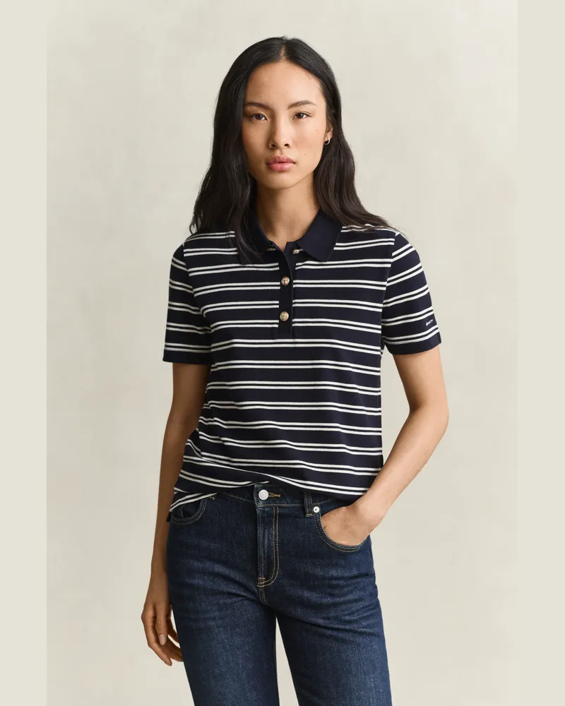 Gant Damen Gestreiftes Piqué-Poloshirt EVENING Blau Evening