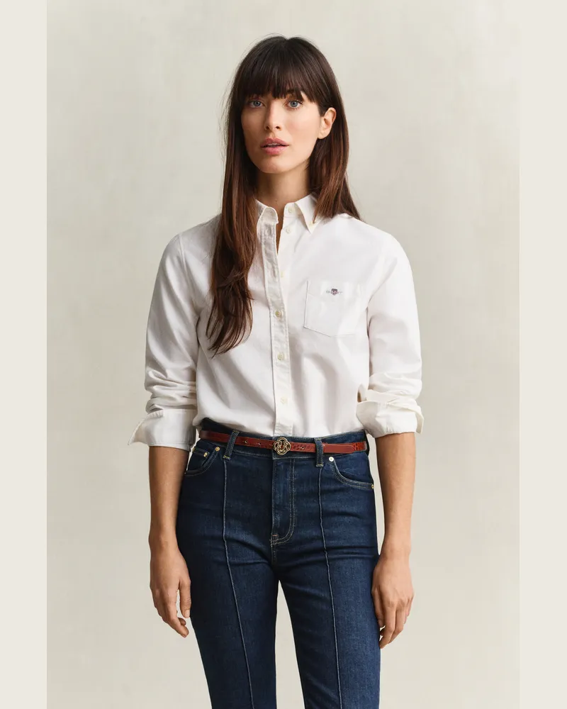 Gant Damen Classic Oxford-Bluse Weiß Weiß