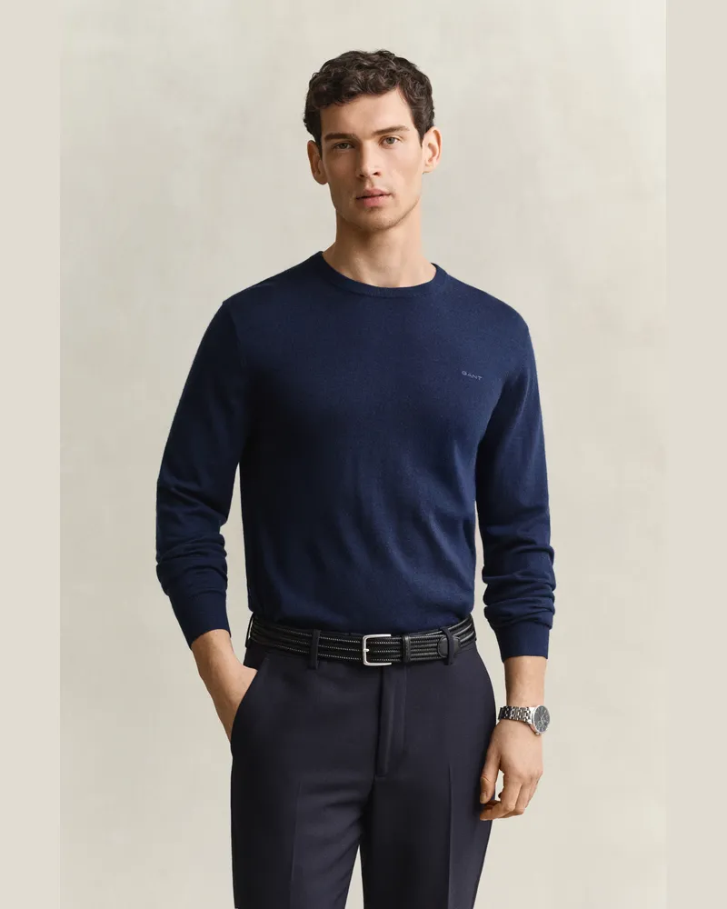 Gant Herren Rundhalspullover aus Merinowolle MARINE Marine