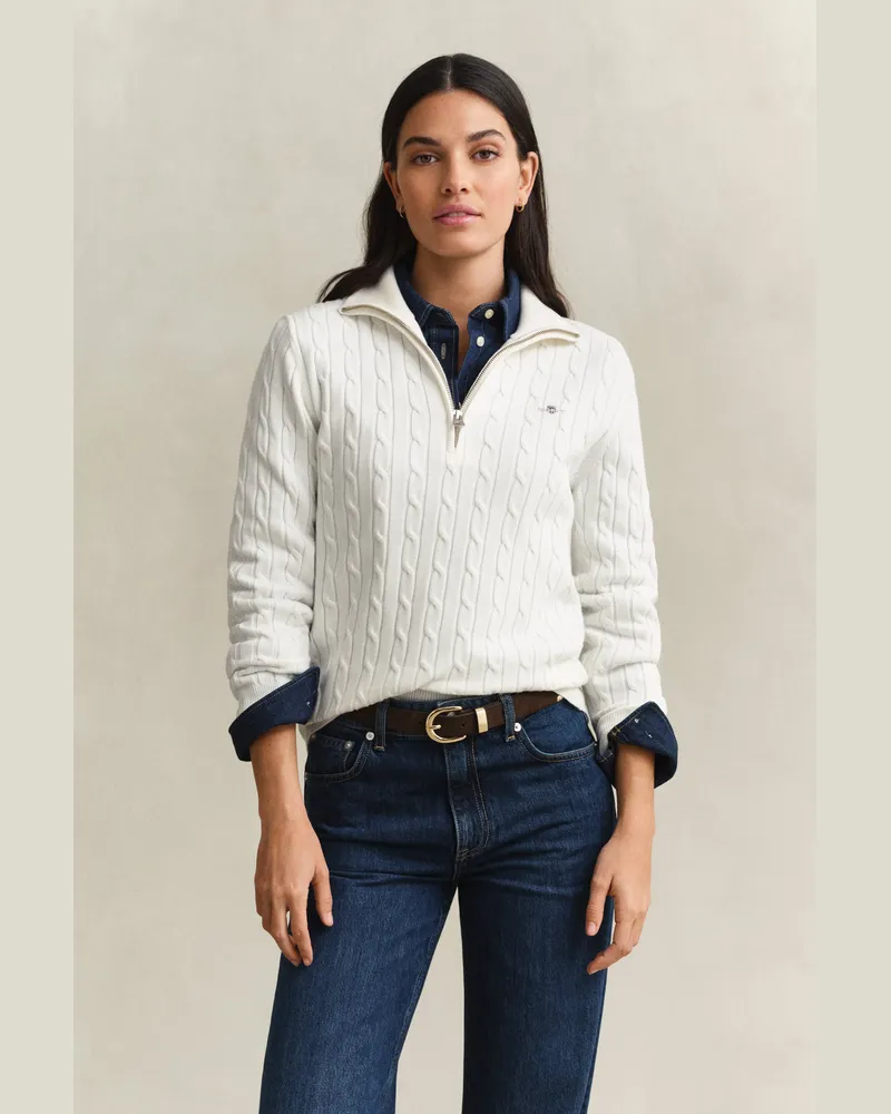 Gant Damen Zopfstrick-Troyer mit Stretch EGGSHELL Eggshell