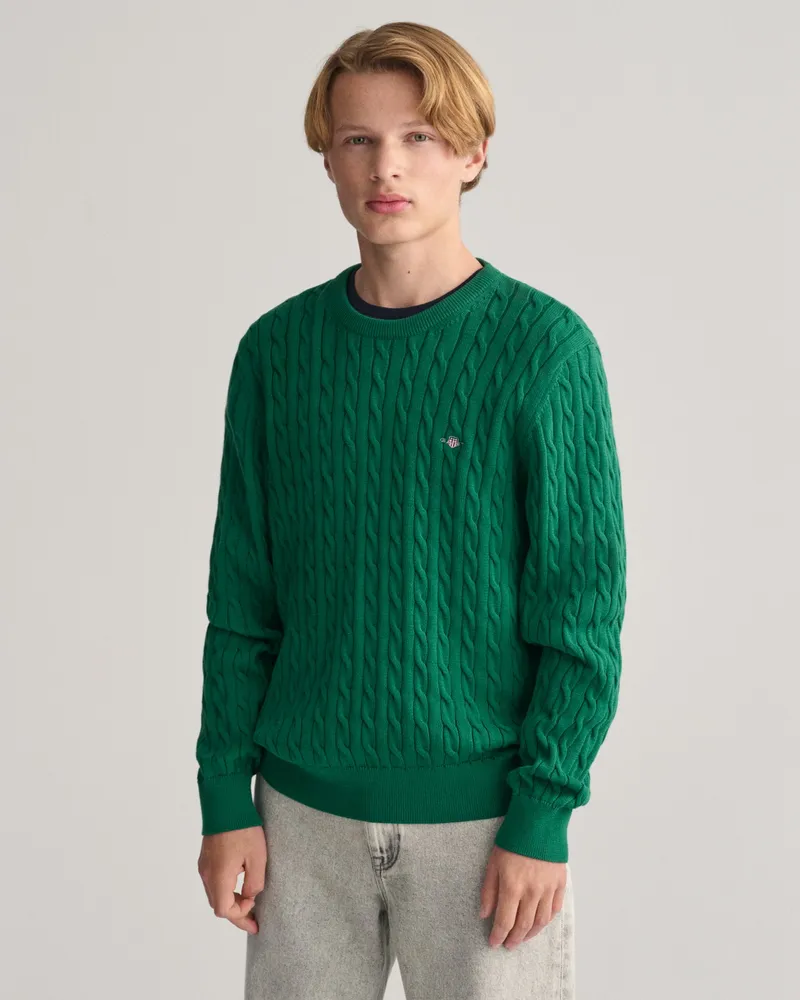 Gant Teens Teens Shield Zopfstrick Rundhalspullover aus Baumwolle 