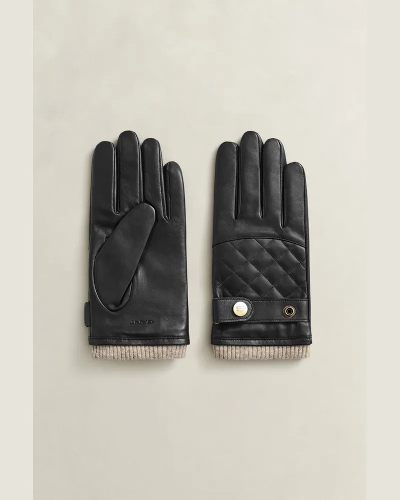 Gant Herren Lammlederhandschuhe mit Steppung Schwarz Schwarz