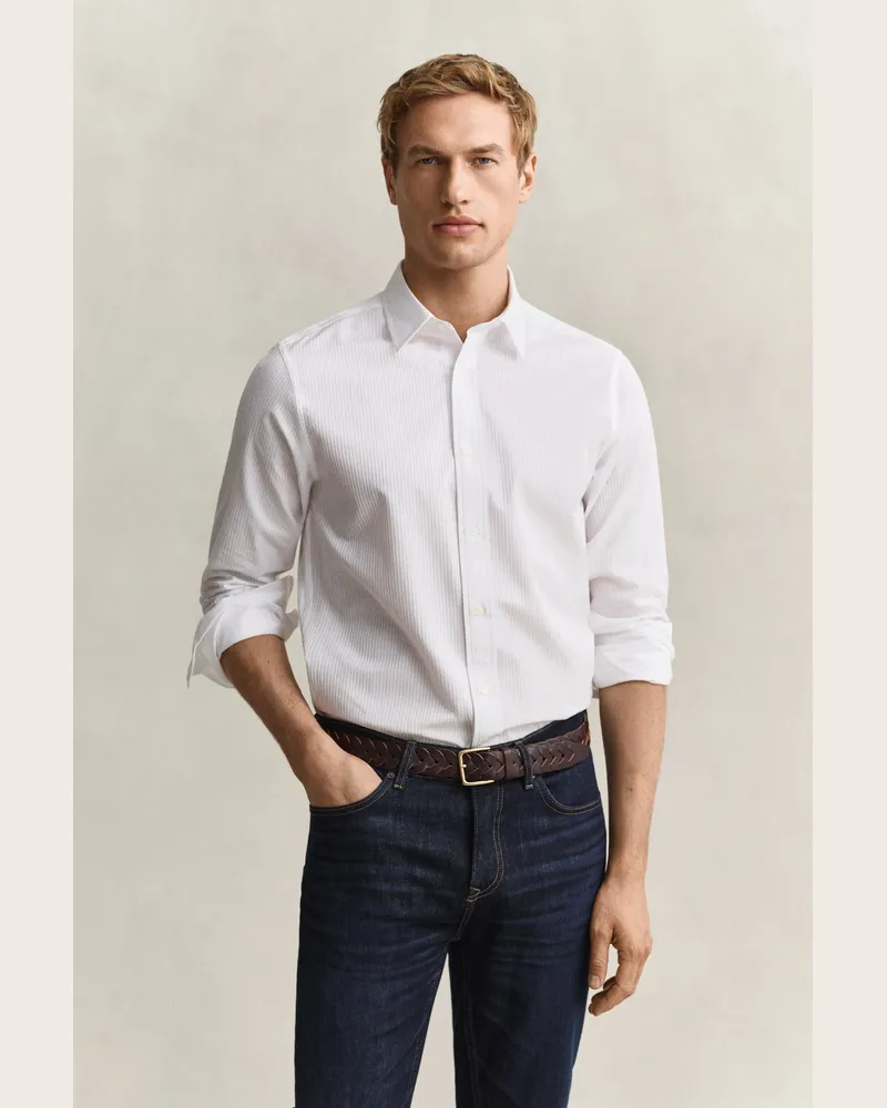 Gant Herren Regular Fit Hemd mit Dobby-Streifen Weiß Weiß