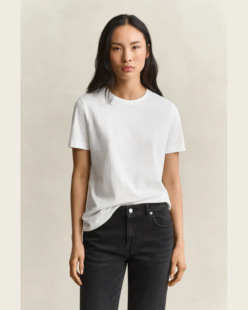 Gant Damen T-Shirt aus Pima-Baumwolle Weiß Weiß