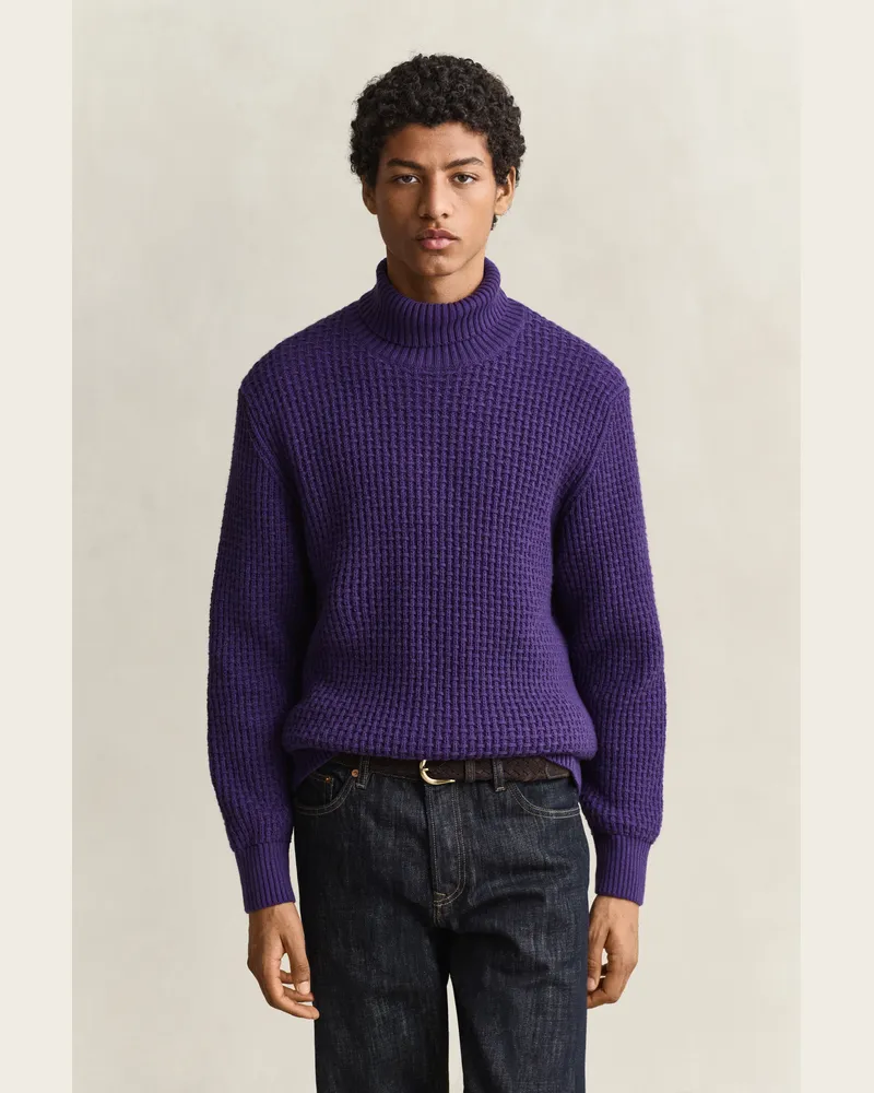 Gant Herren Strukturierter Rollkragenpullover aus Baumwolle und Wolle PANSY PURPLE Pansy
