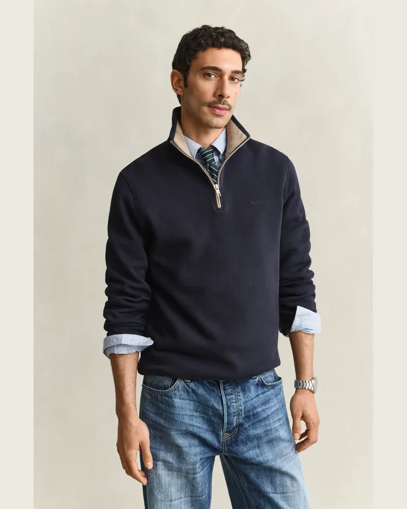 Gant Herren Sacker Rib Sweatshirt mit Reißverschlusskragen EVENING Blau Evening
