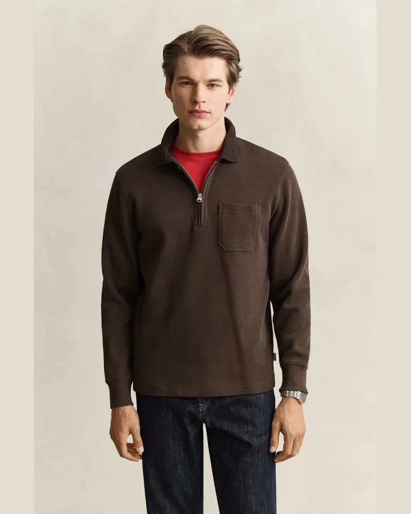 Gant Herren Rugger mit Reißverschlusskragen Schwarz Braun Schwarz