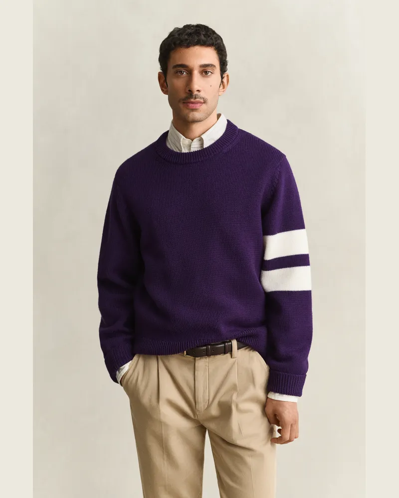 Gant Herren Gestreifter Pullover aus Merinowolle PANSY PURPLE Pansy