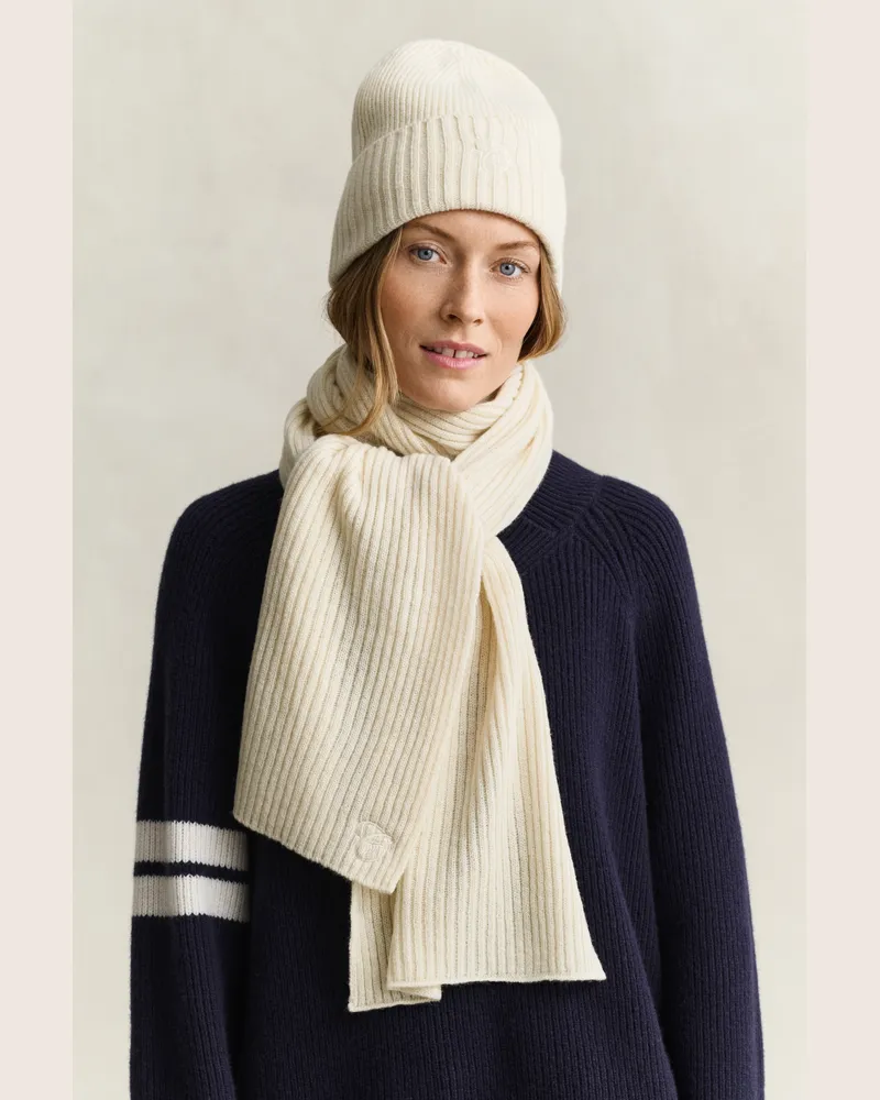 Gant Damen Schal und Beanie mit Stickerei im Geschenkset CREAM Cream