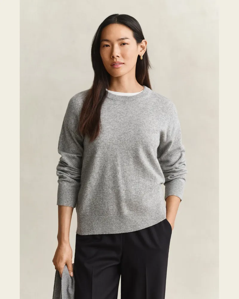 Gant Damen Superfine Lambswool Rundhalspullover Grau MELANGE Grau