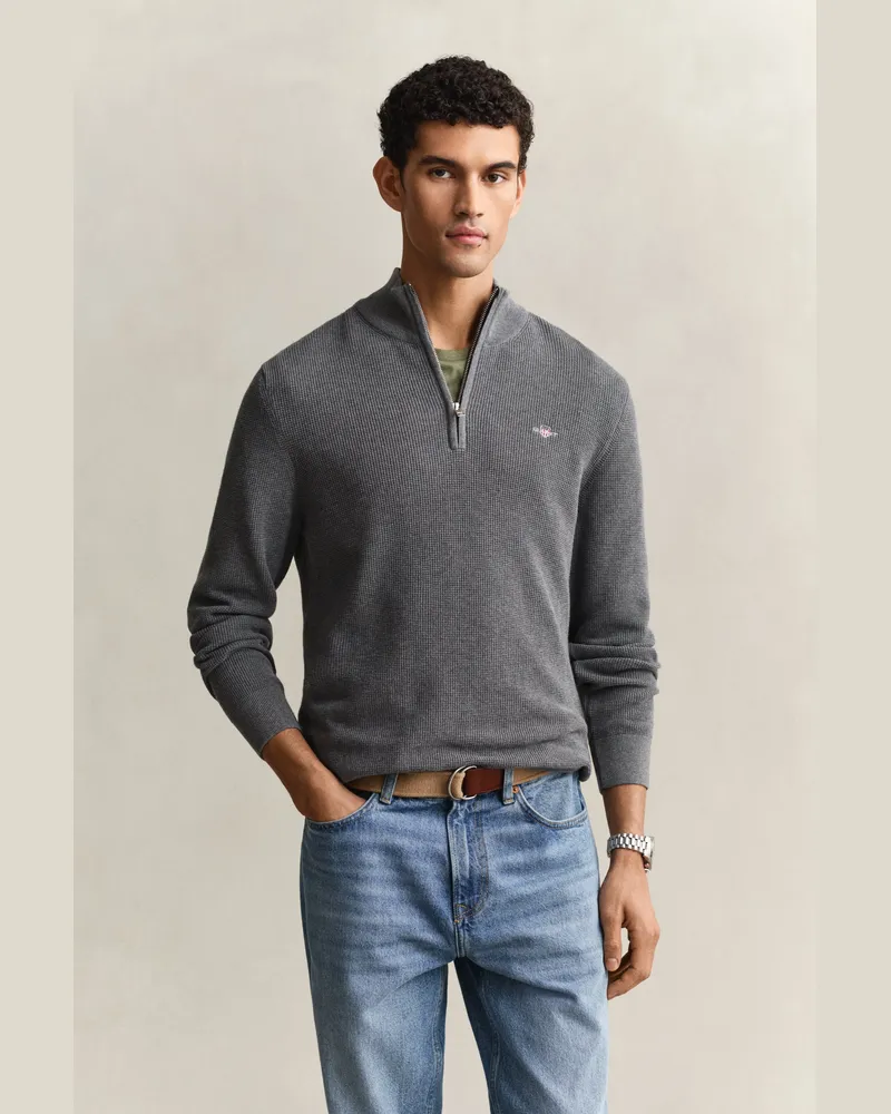 Gant Herren Troyer aus strukturierter Baumwolle DARK Grau MELANGE Dark