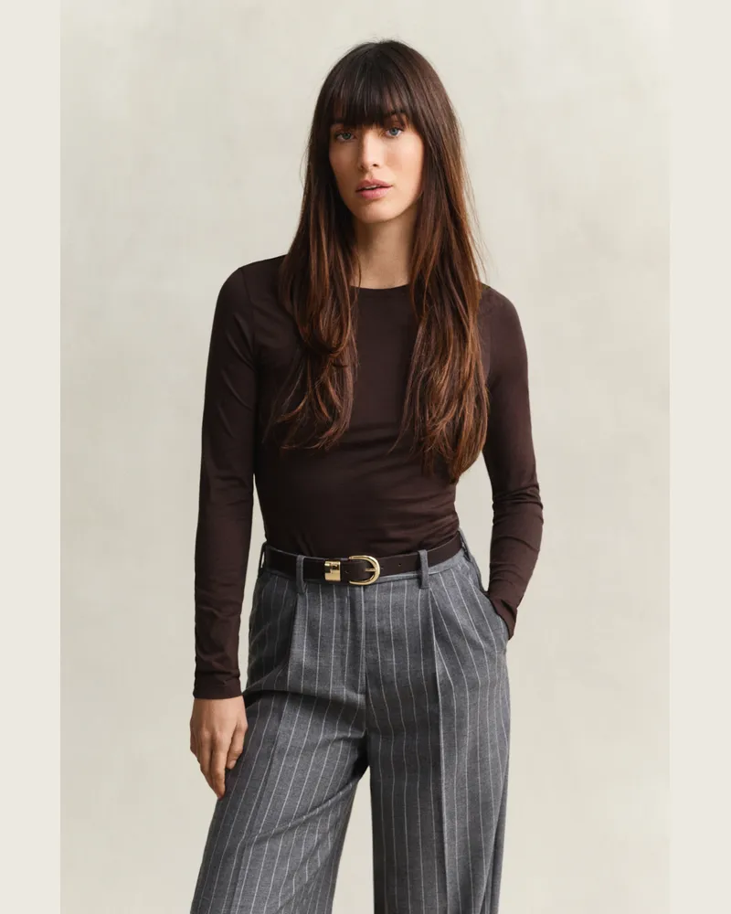 Gant Damen Leichtes Langarmshirt aus Baumwolle DEEP Braun Deep