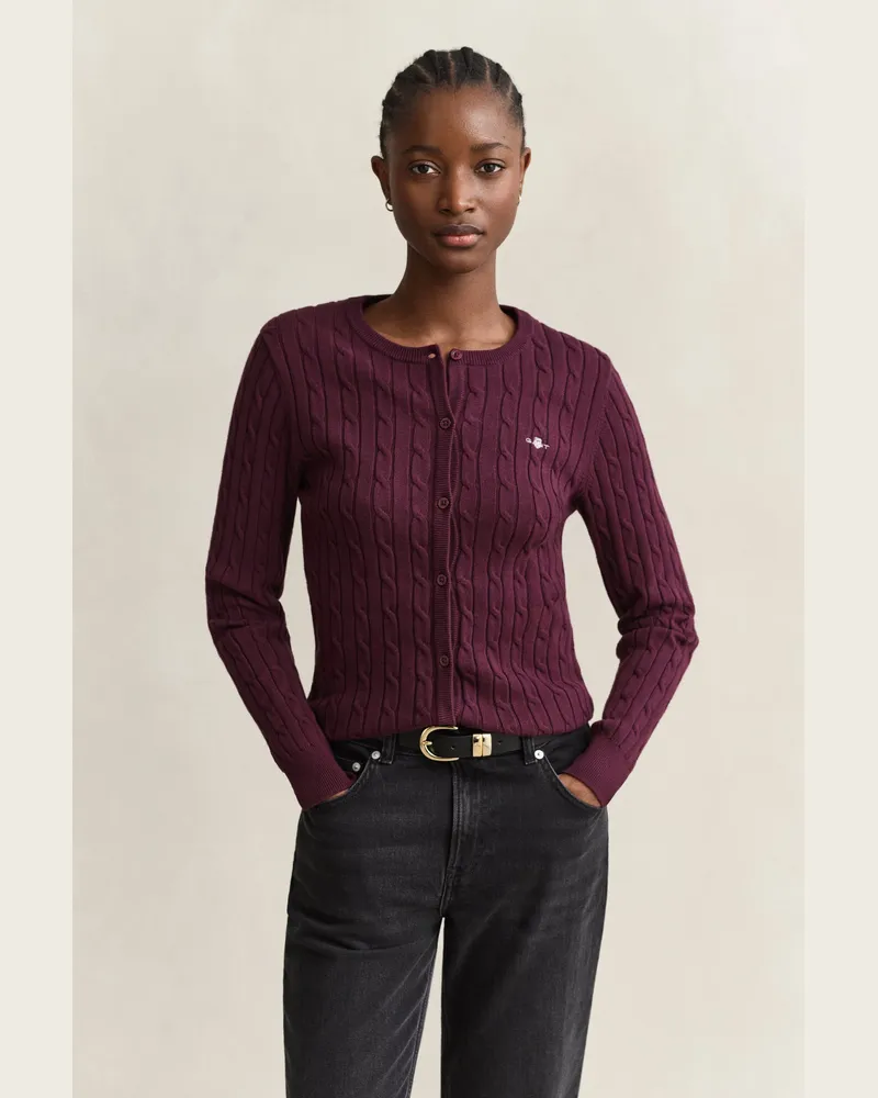 Gant Damen Strickjacke mit Zopfmuster DARKENED WINE Darkened