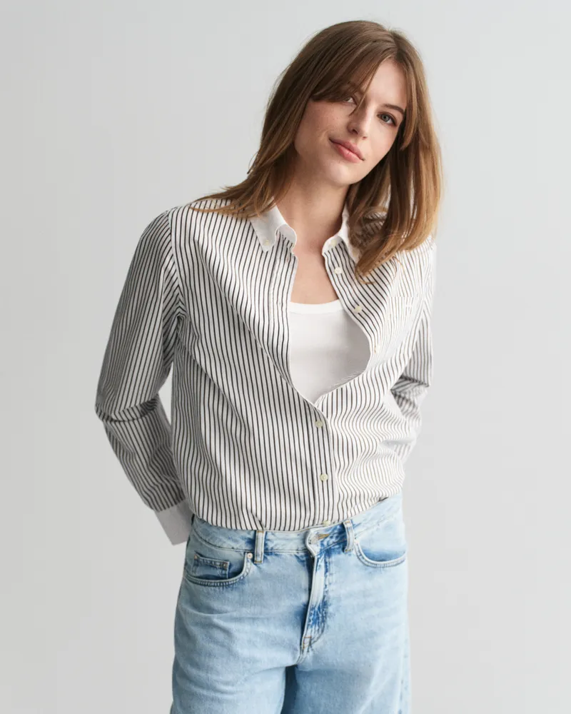 Gant Damen Regular Fit Bluse mit Kontrastkragen und Streifen 