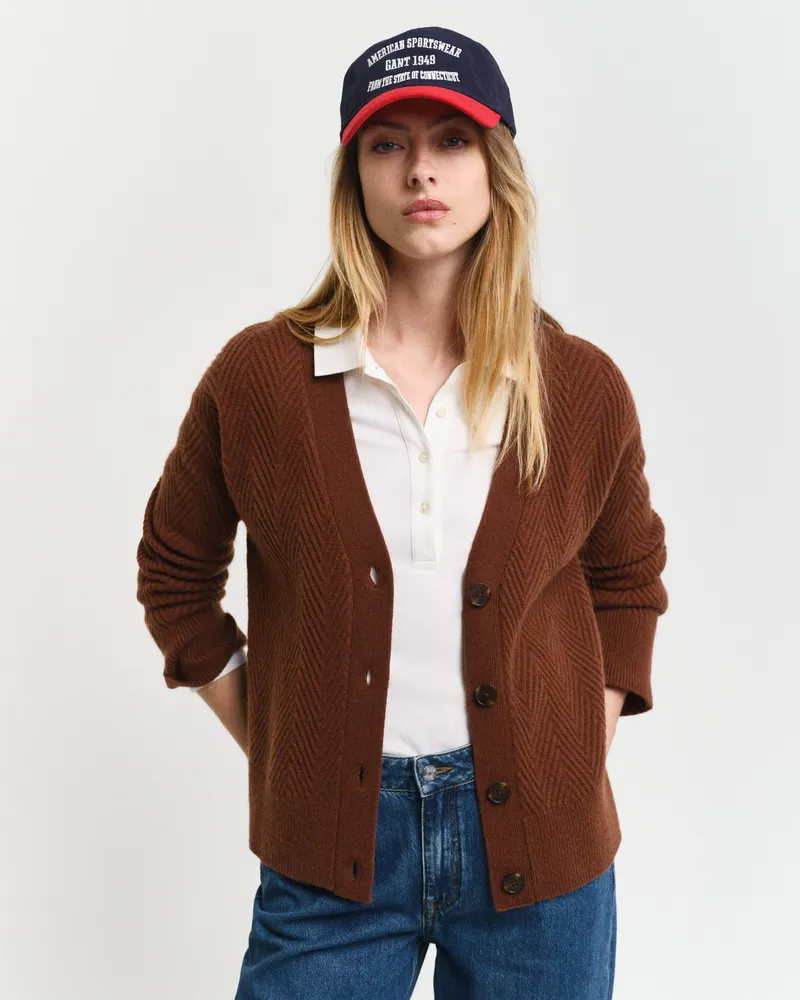 Gant Damen Herringbone V-Neck Strickjacke 