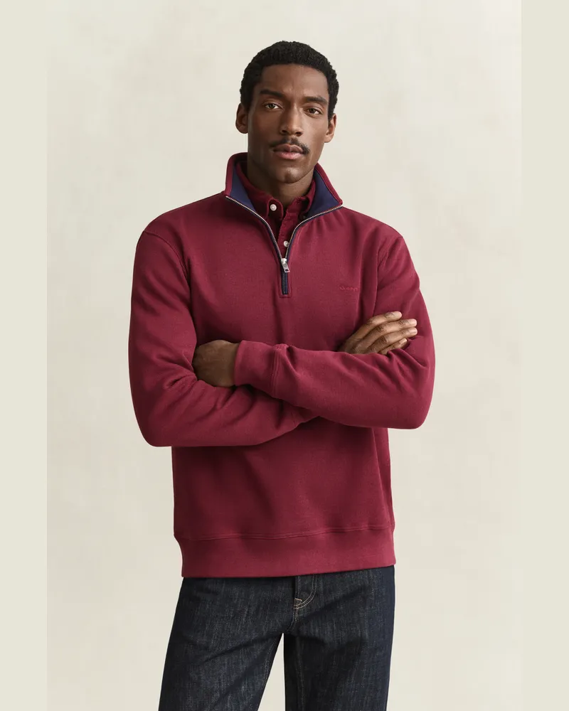 Gant Herren Sacker Rib Sweatshirt mit Reißverschlusskragen DEEP GRAPE WINE Deep