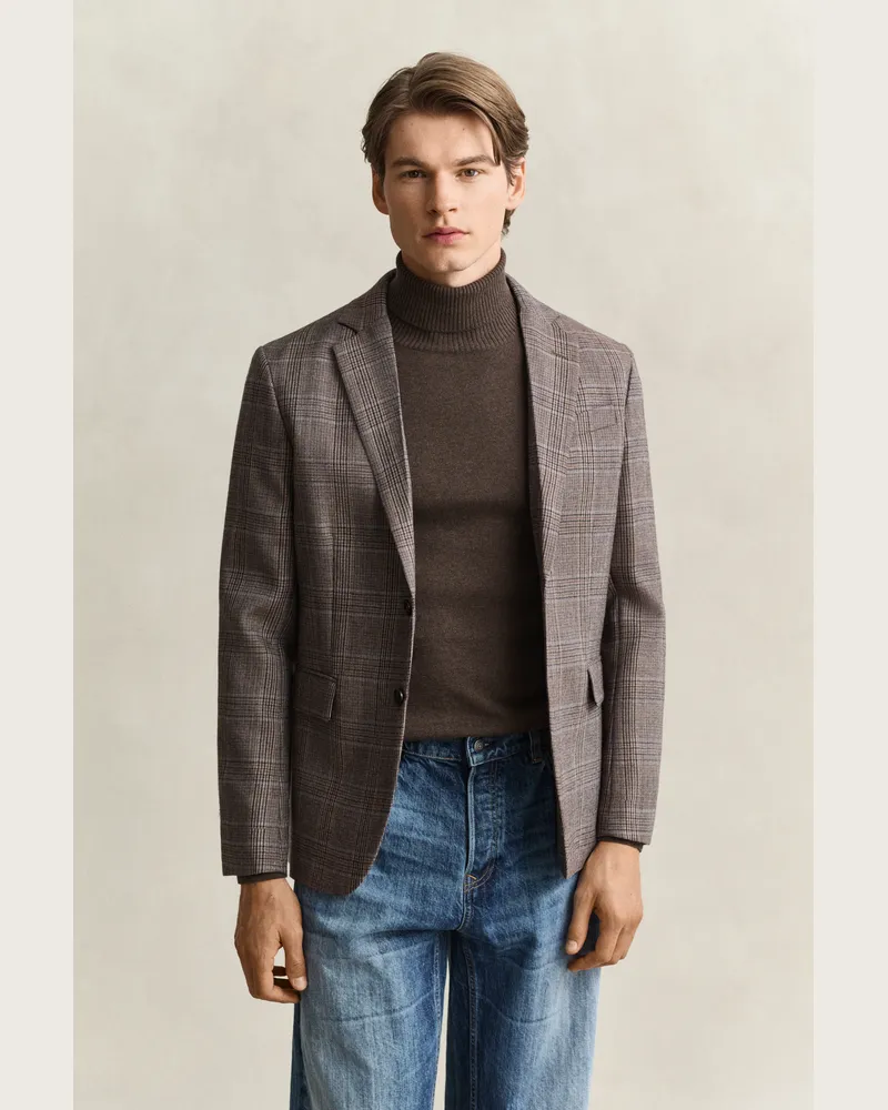 Gant Herren Kariertes Anzugjackett aus Wolle LIGHT TAUPE Light