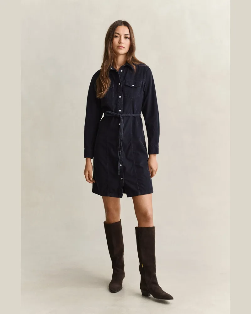 Gant Damen Hemdblusenkleid aus Cord mit Gürtel EVENING Blau Evening