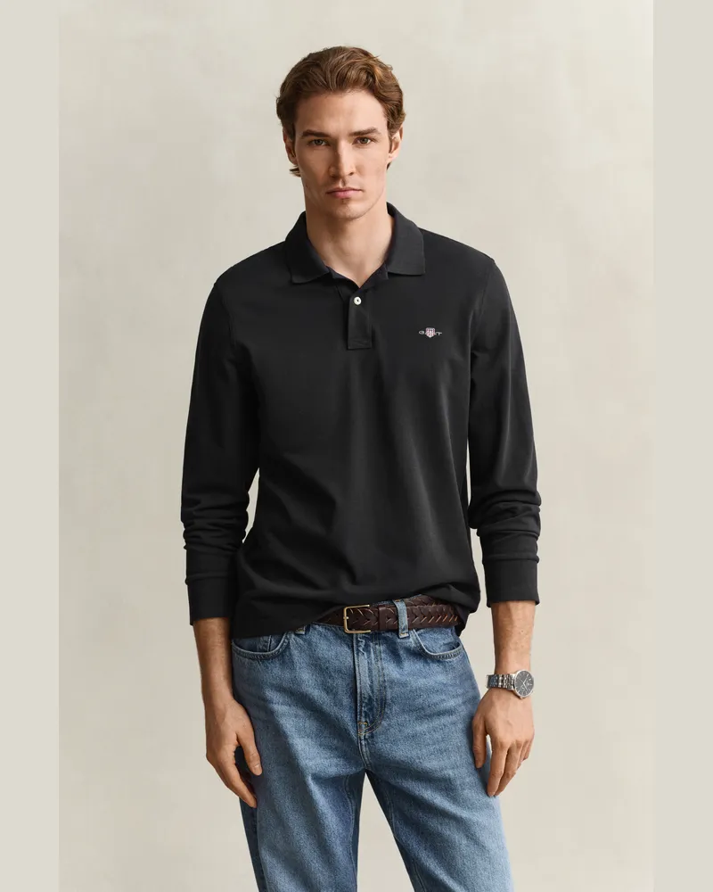 Gant Herren Shield Piqué Rugger Schwarz Schwarz