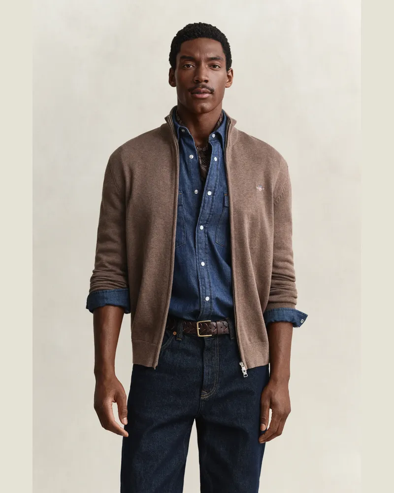 Gant Herren Casual Cotton Strickjacke mit Reißverschluss DK HAZELNUT MELANGE Dk