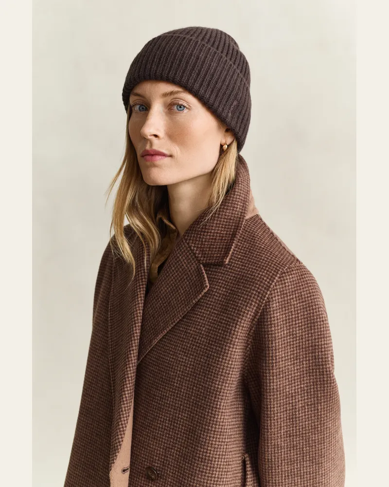 Gant Damen Gerippte Beanie aus Woll-Kaschmir-Mix DEEP Braun Deep