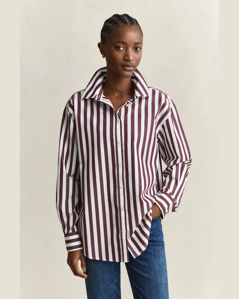 Gant Damen Relaxed Fit Popeline Bluse mit Streifen DARKENED WINE Darkened