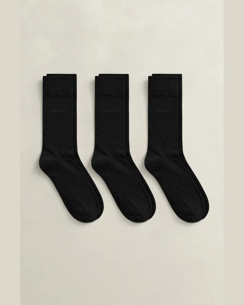 Gant Herren Dreierpack Baumwollsocken Schwarz Schwarz