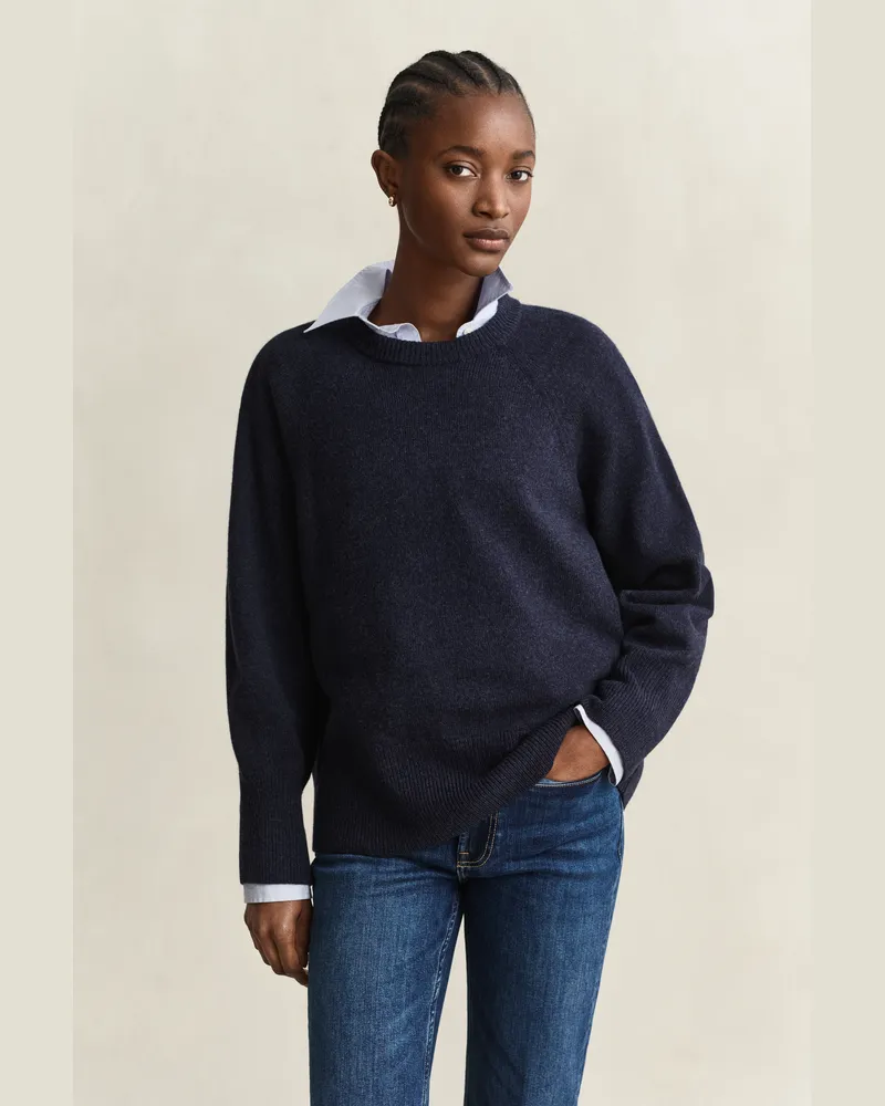 Gant Damen Woll Kaschmir Rundhalspullover EVENING Blau Evening