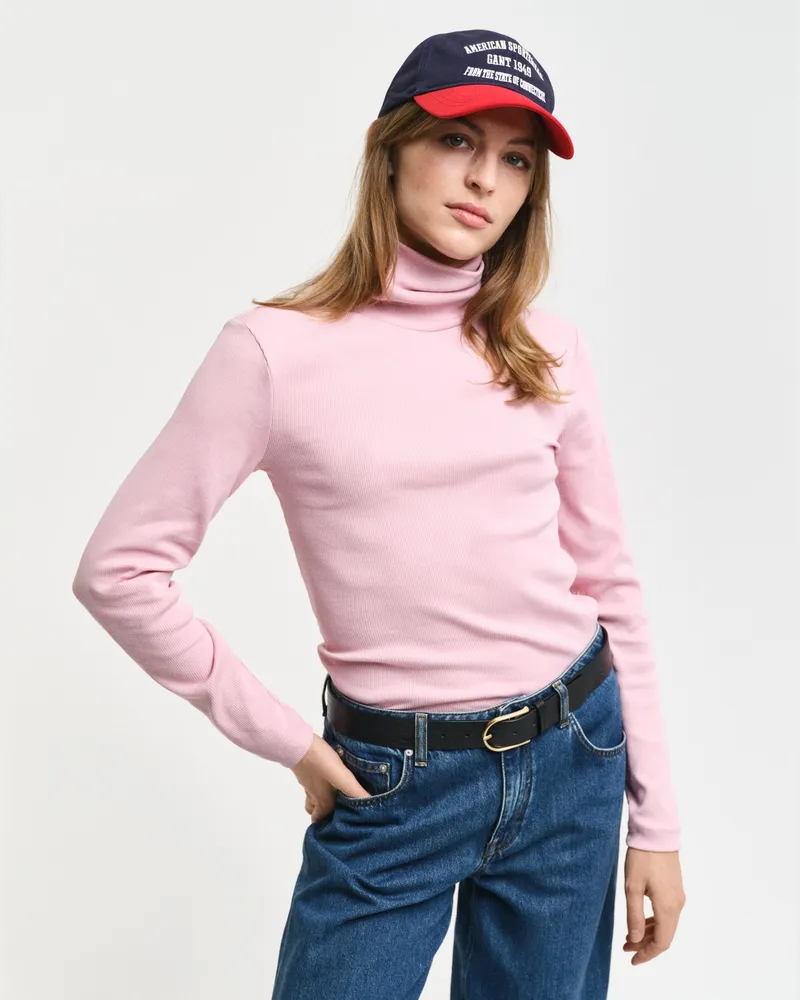 Gant Damen Geripptes Langarm-Rollkragenshirt 