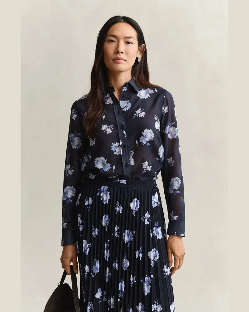 Gant Damen Bluse aus Baumwoll-Seiden-Mix mit Blumenprint EVENING Blau Evening