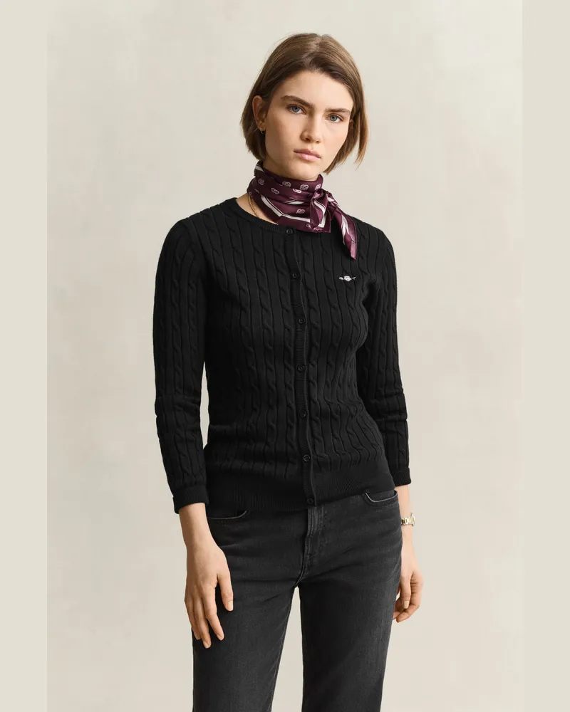 Gant Damen Strickjacke mit Zopfmuster Schwarz Schwarz
