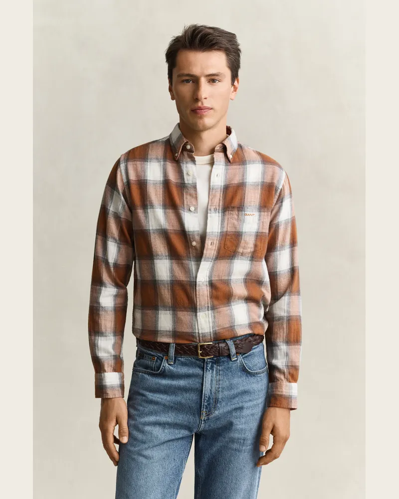Gant Herren Windblown Flanel Karohemd CARAMEL Braun Caramel
