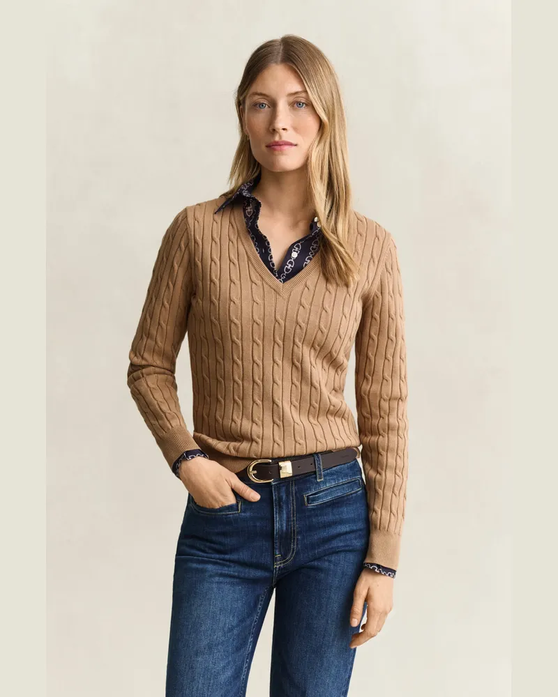 Gant Damen Classic Zopfstrickpullover WARM KHAKI Warm