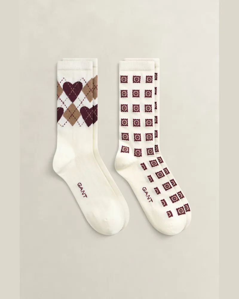 Gant Damen Zweierpack Socken mit Argyle-Herz in Geschenkbox CREAM Cream