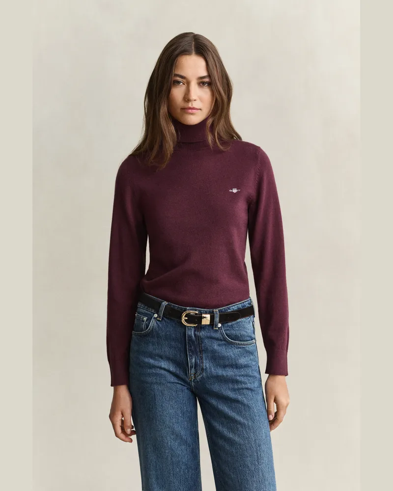 Gant Damen Rollkragenpullover aus Wolle und Biobaumwolle DARKENED WINE Darkened