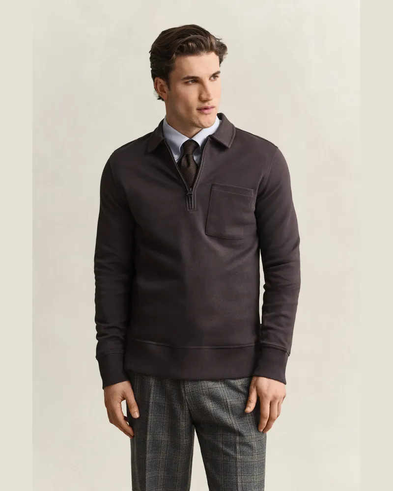 Gant Herren Sweatshirt mit halblangem Reißverschluss CHARRot WOOD Braun Charrot